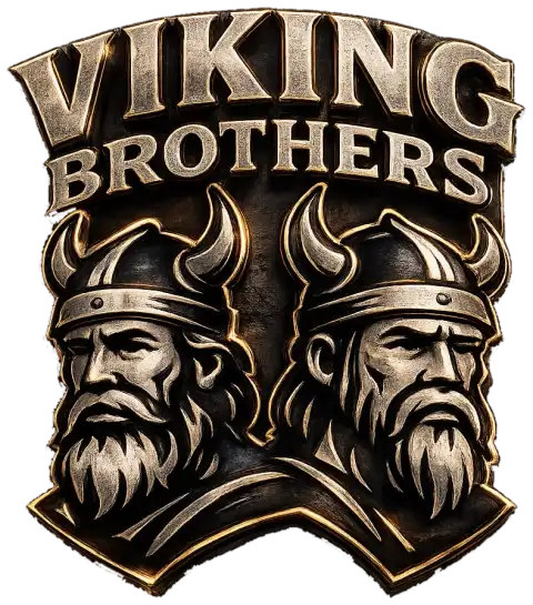 Viking Brothers Logo: zwei Wikingerköpfe mit Hörnerhelmen